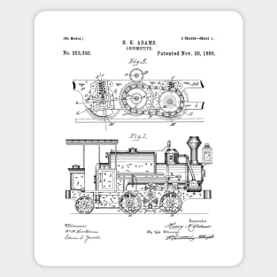Steam Train Patent - Steam Locomotive Art - Black And White Sticker